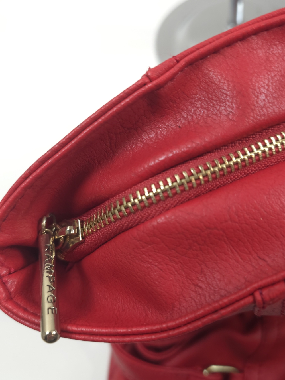 Rampage Red Faux-Leather Distressed Purse with Gold Accents - Picture 9 of 11